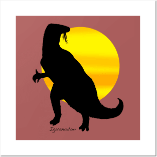 Iguanodon Silhouette with Sun Posters and Art